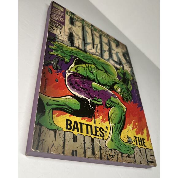 The Incredible HULK Comic Book Wood Wall Decor Sign: “Hulk battles The Humans” - Picture 2 of 4